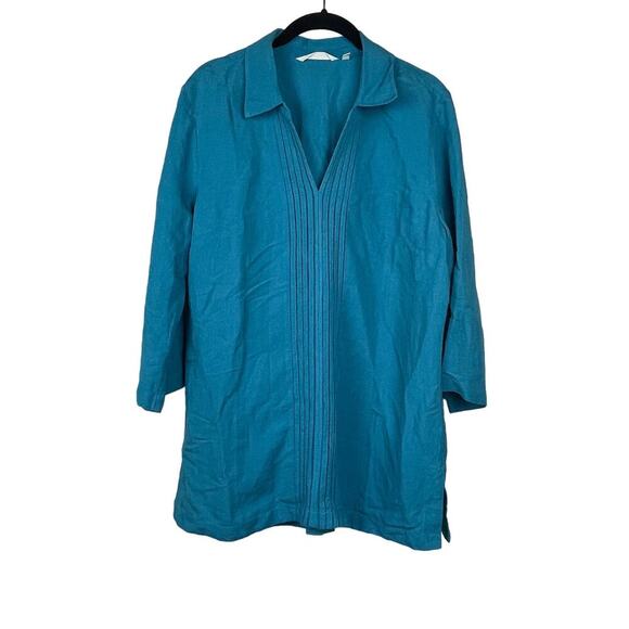 Soft Surroundings Tops - Soft Surroundings Women's size‎ M Teal Linen Blend Tunic Shirt 3/4 Sleeve